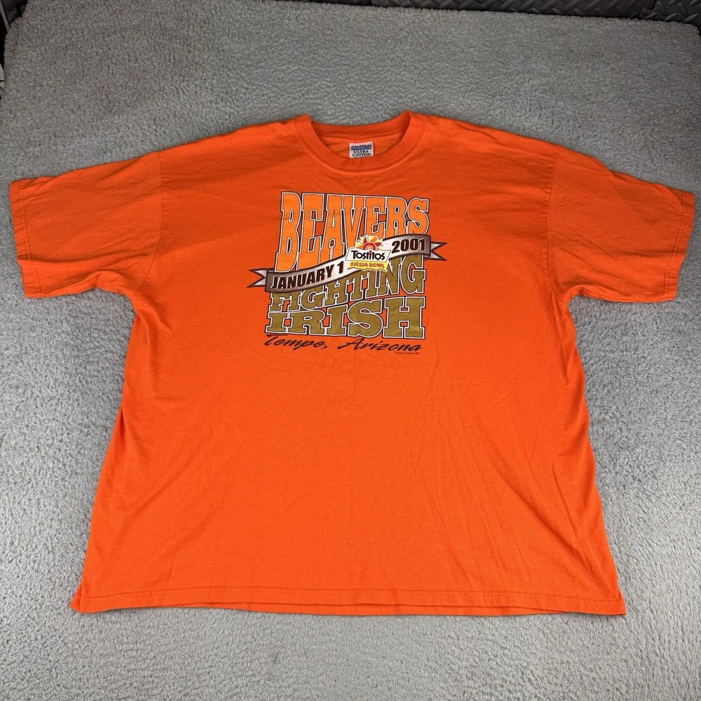 Vintage Oregon State Beavers 2001 Tostitos Fiesta Bowl T-Shirt Size XXL Orange